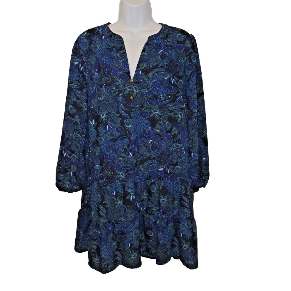 Time & Tru‎ Women's Dress V-neck Long Sleeve Pullover Tiered Mini Size Small